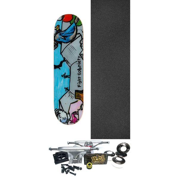 The Heated Wheel Skateboards Fight Sobriety Skateboard Deck - 8.5" x 31.75" - Complete Skateboard Bundle